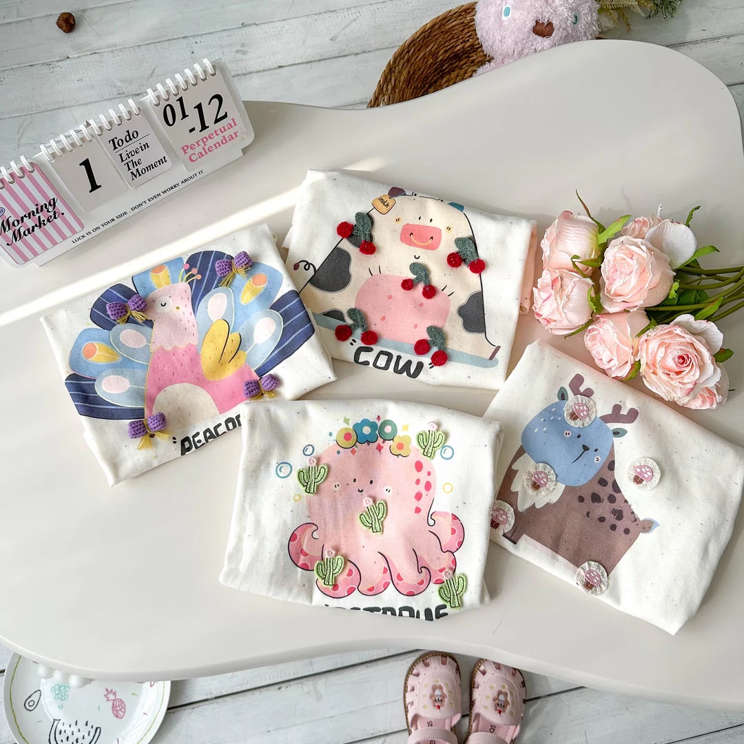 【颜色随机】儿童夏季新款立体贴花无感印花卡通T恤宝宝户外百搭