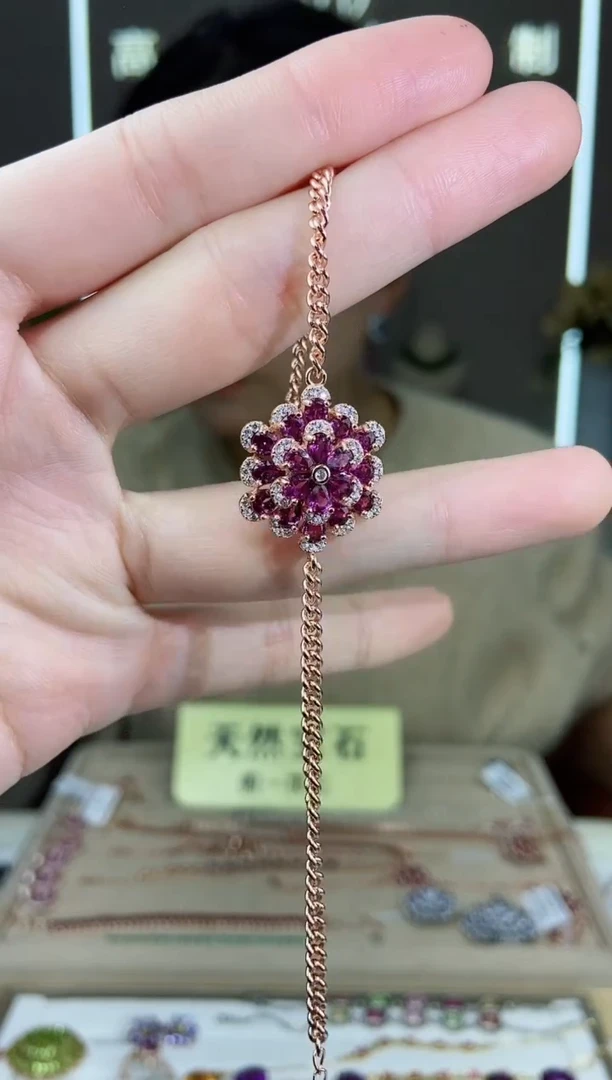 【闪购商品】石榴石（紫牙乌）手链银S925镶嵌手链