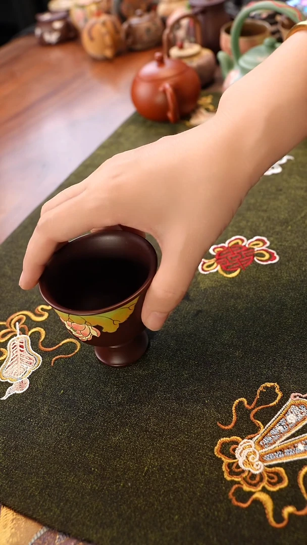 茶壶紫砂紫泥荷花高足杯