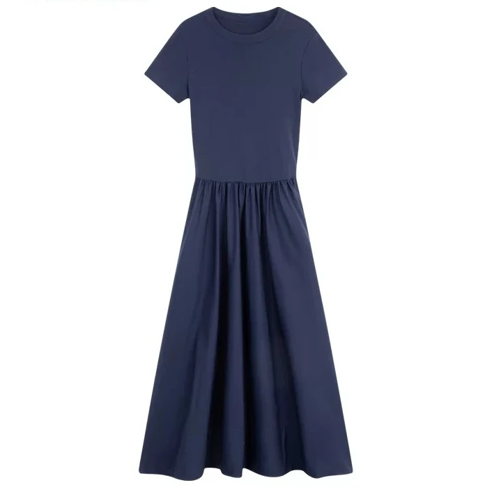 【大秀同款】小马赫本风夏季棉质拼接短袖连衣裙