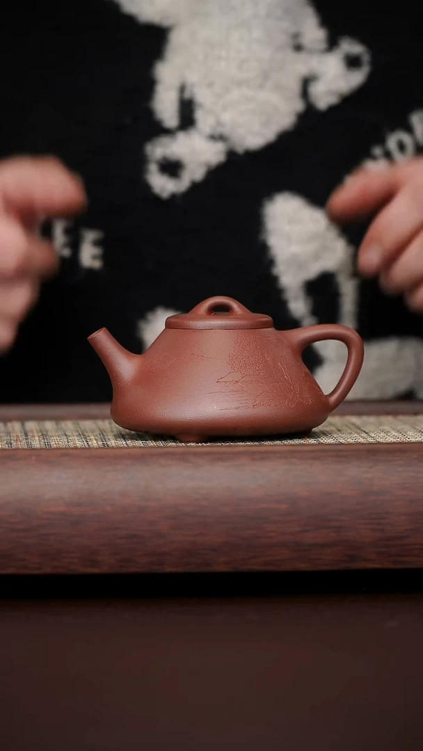 原矿手工底槽清子冶石瓢160CC山水