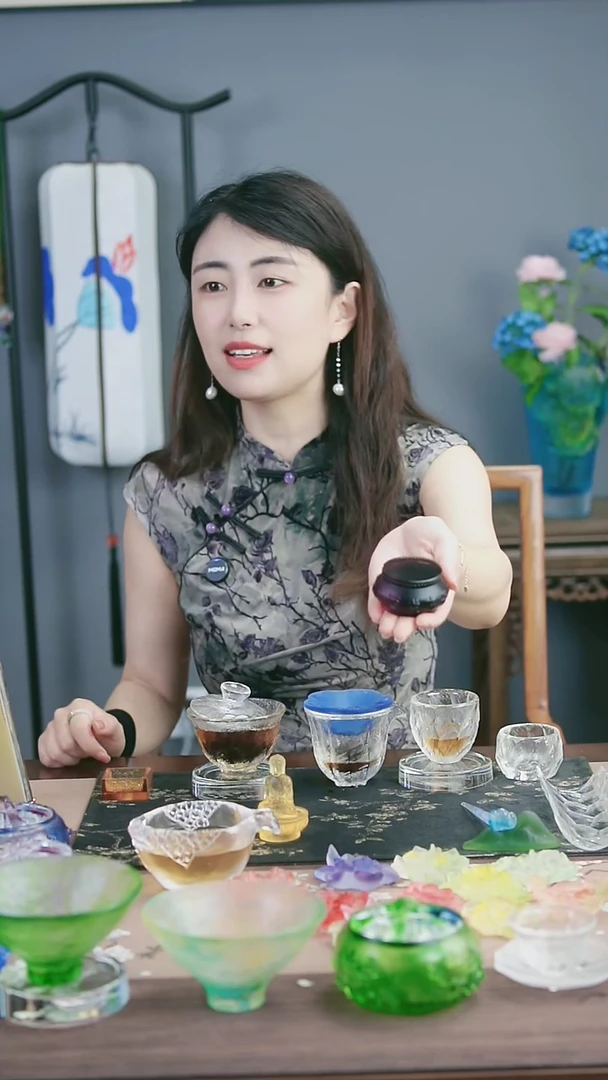 琉璃手工艺品招***子古法琉璃紫色十二时辰鼓形盖置