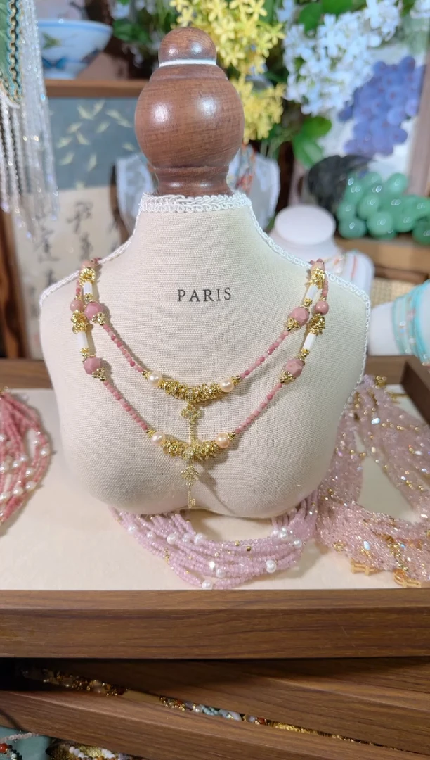 菱锰矿（红纹石）合金项链272 粉钥匙