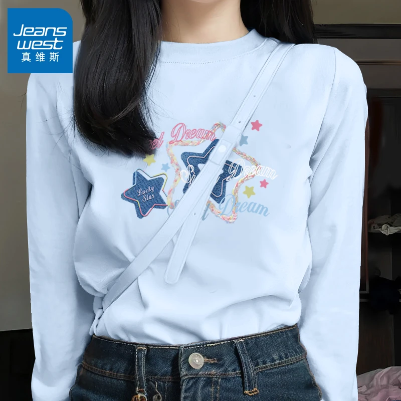 真维斯长袖t恤女秋季2025新款初中生秋装内搭打底衫洋气减龄上衣