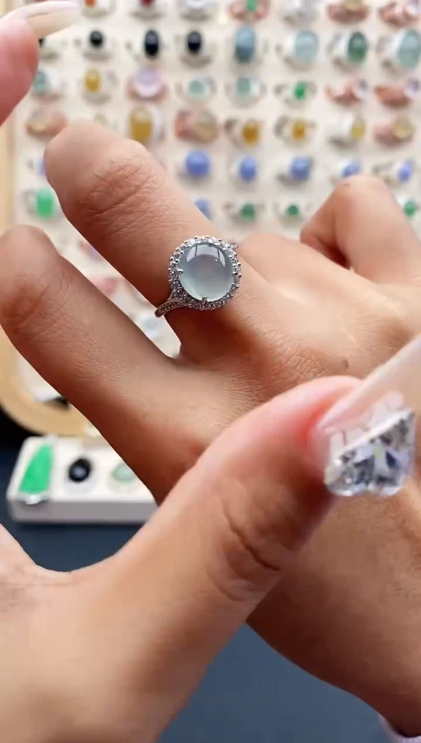 【闪购商品】翡翠戒指银S925镶嵌天然A货翡翠222  5+10