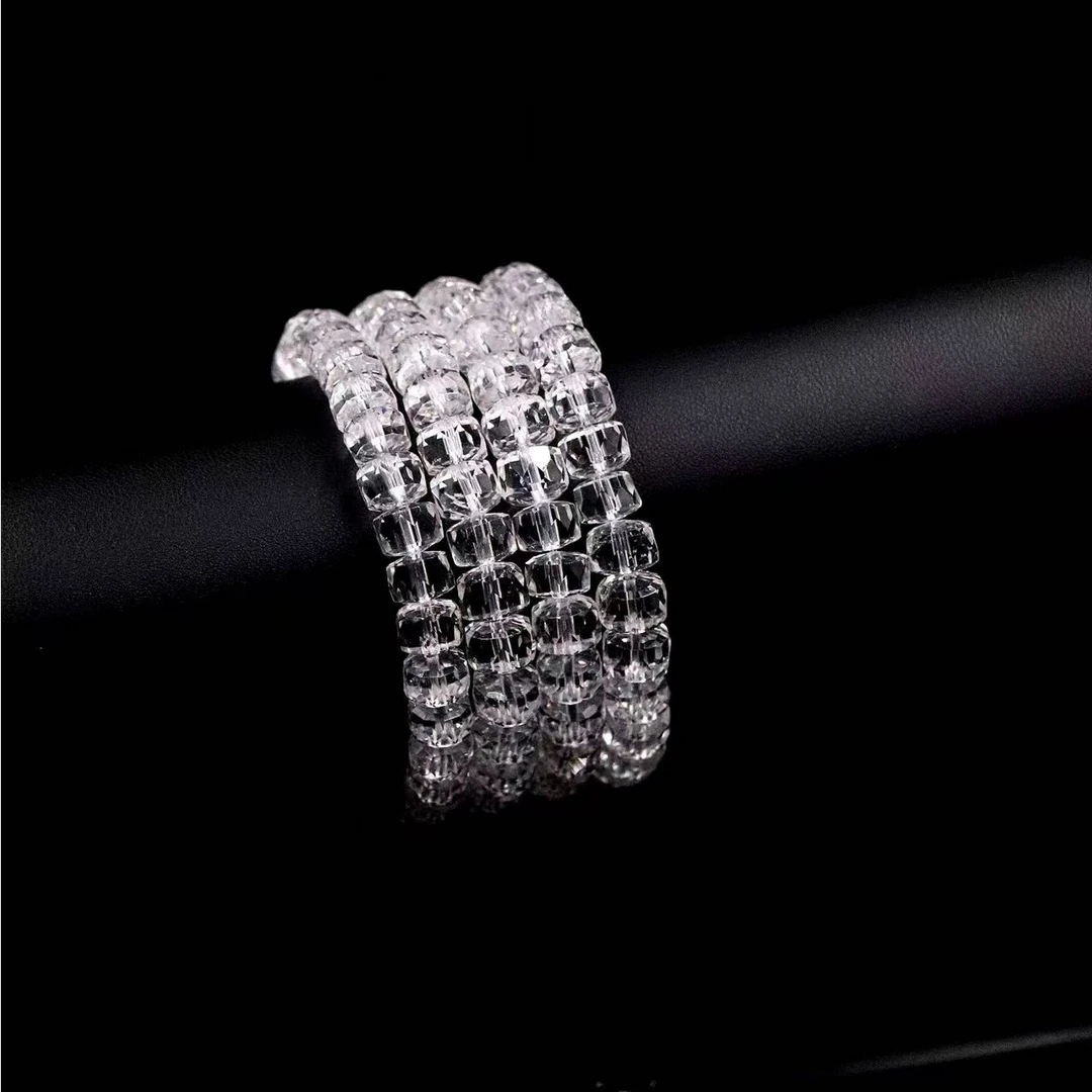 纯天然透体白水晶算盘切单圈手串X4143 -约8mm-多样性发一