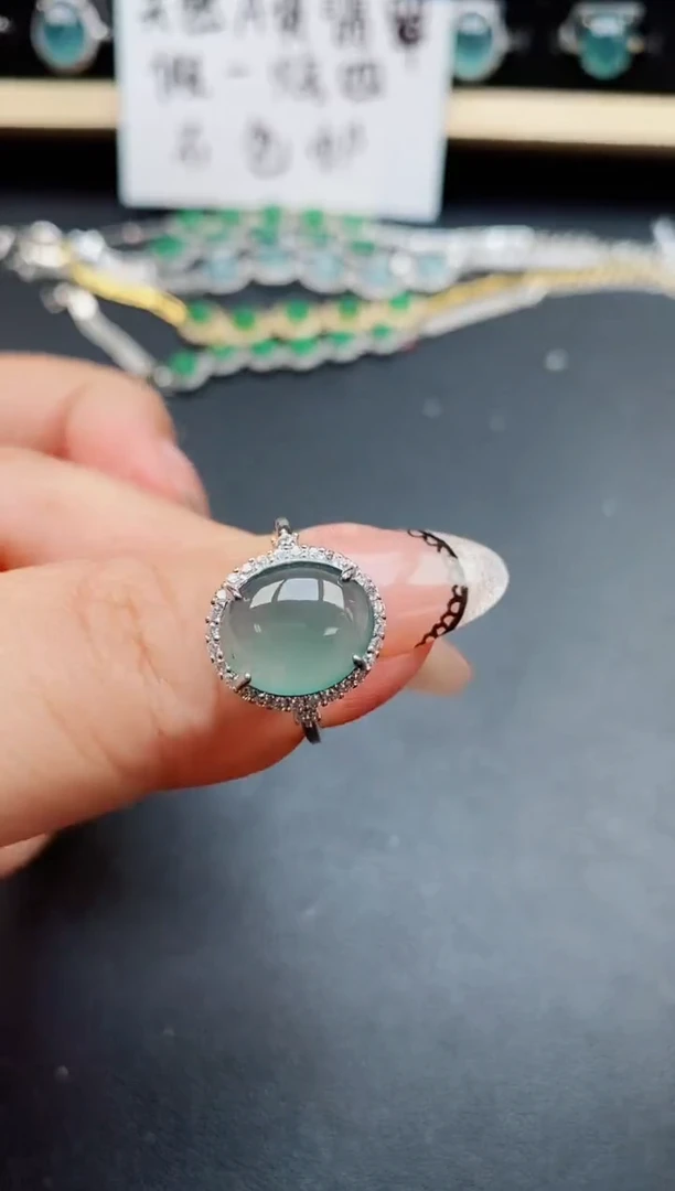 翡翠戒指银S925镶嵌21321