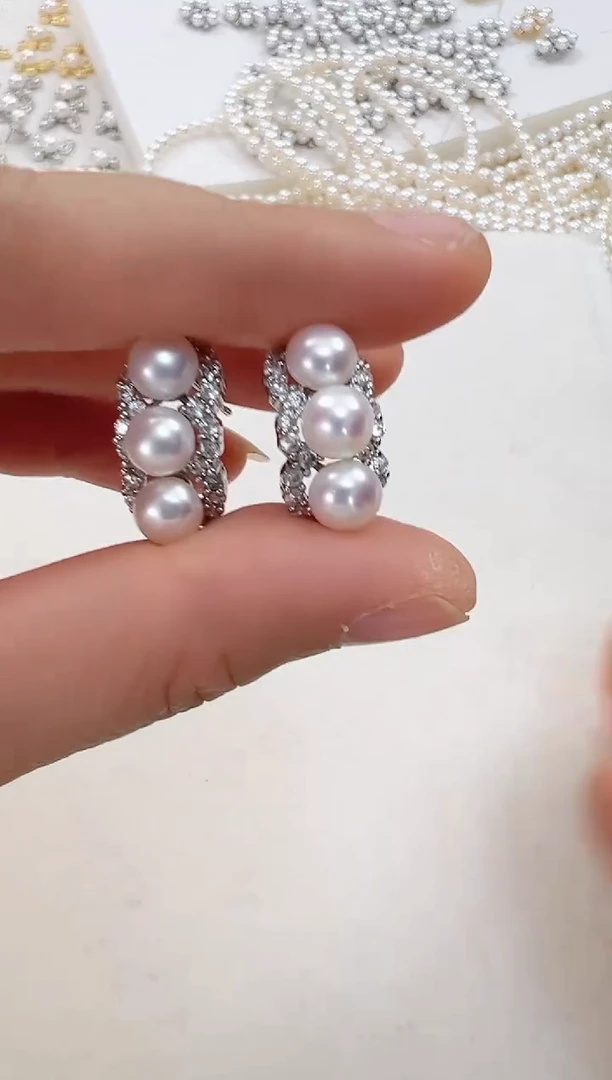 【闪购商品】淡水珍珠耳饰合金银色三珠