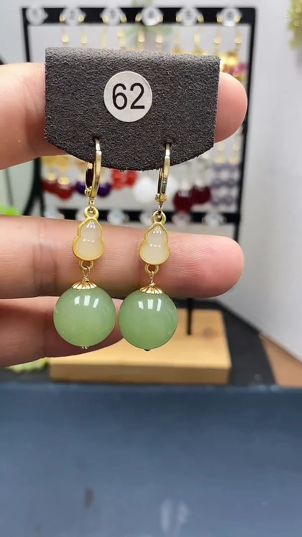 和田玉银S925镀金镶嵌耳饰尺寸14mm耳扣01