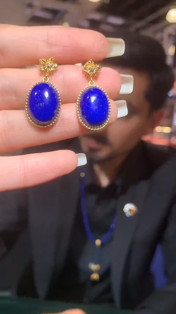 银S925镶嵌青金石耳饰【宝石世家严选】