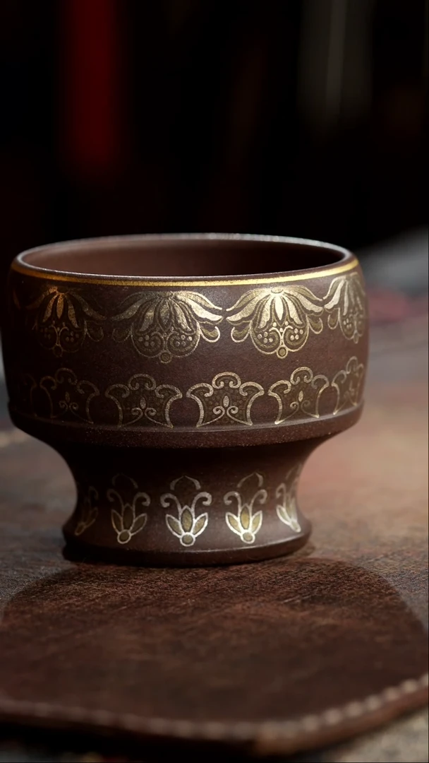 茶杯紫砂非遗茶器-金银措天青