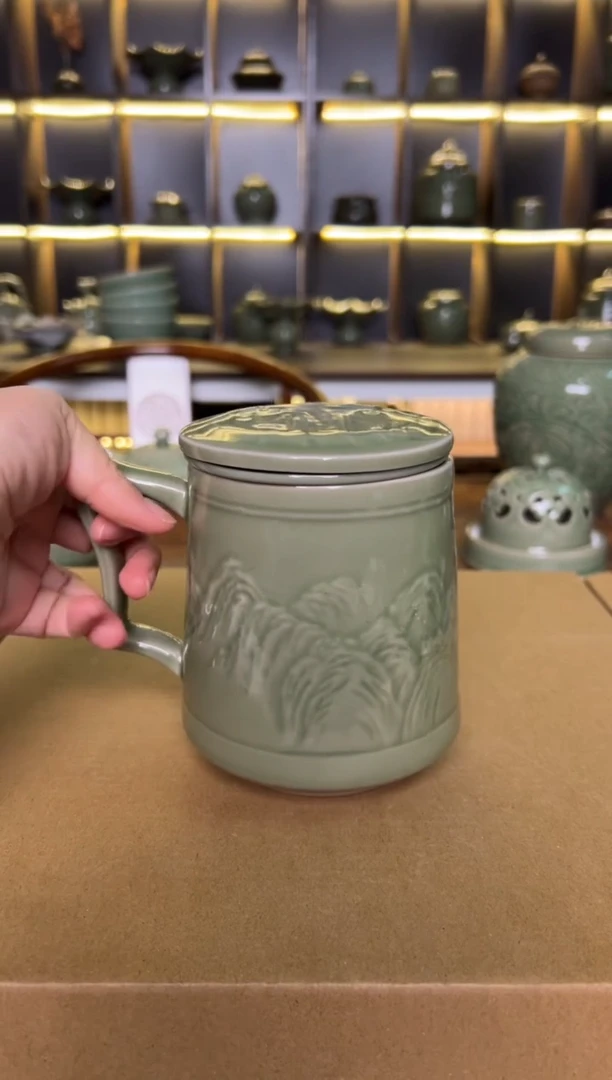 瓷片耀州窑青釉山水茶漏杯微瑕特价