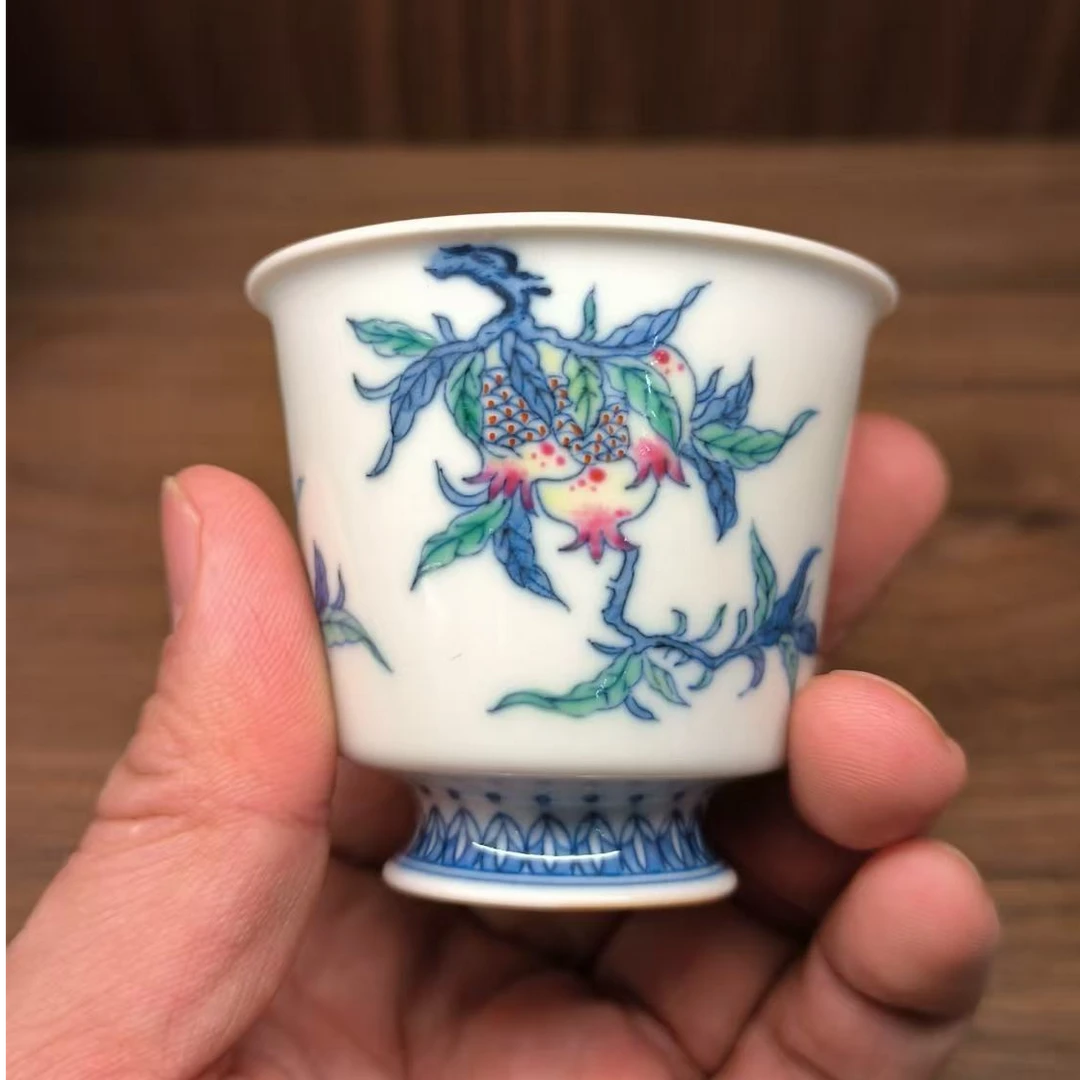 珽珽茶器【涂杏花】斗彩三多高足杯 瓷器茶周边