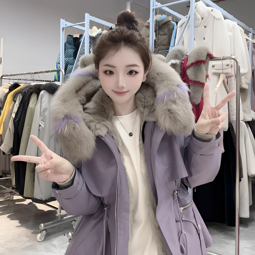 【廿都】海宁皮草冬新款一衣多穿高端收腰显瘦冬季派克服d2533