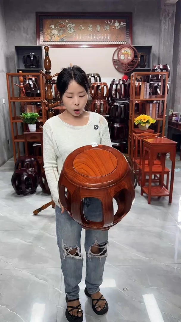 花梨木类家具【微瑕】花梨色小号鼓凳单个3号