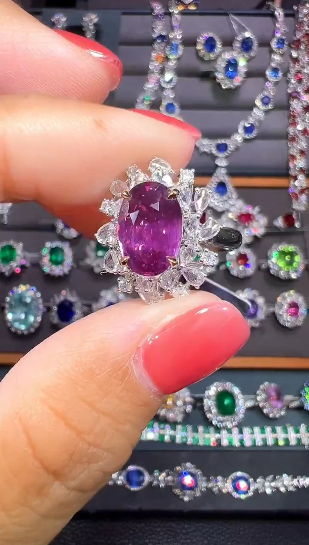 戒指彩色蓝宝石18K金镶嵌用****8