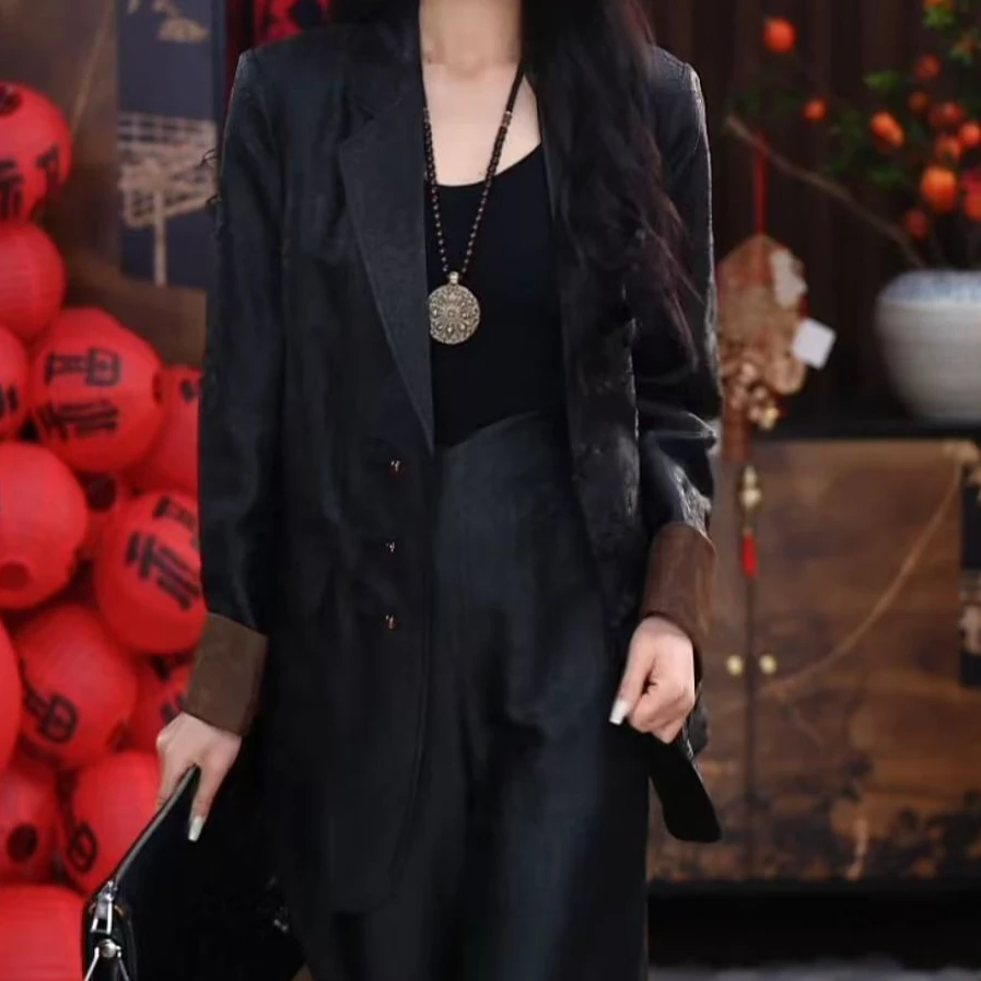 【煜哲】香云纱新中式复古显瘦春秋宽松国风休闲潮流西装百搭上衣