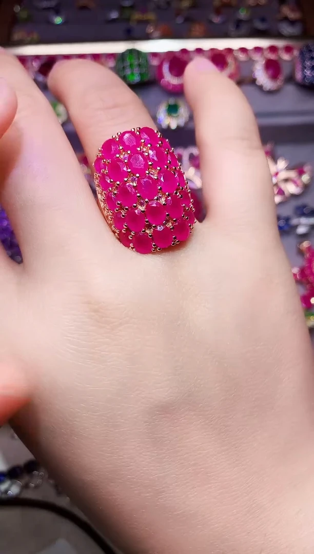 银S925镶嵌戒指红宝石....