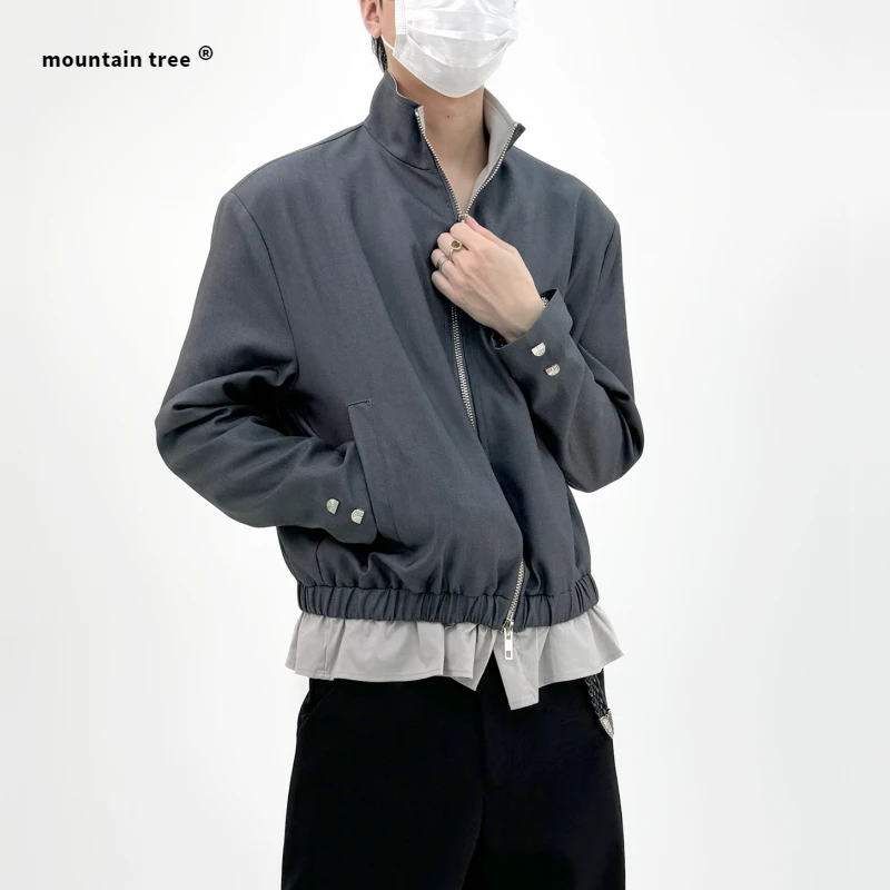mountain tree短宽版本立领拉链夹克cleanfit假两件短款休闲外套