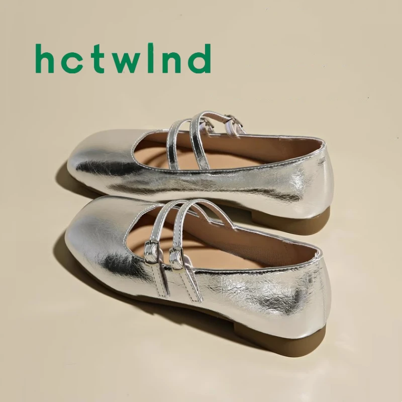 热风百搭法式晚风银色玛丽珍鞋女2025夏新款配裙子平底小皮鞋单鞋