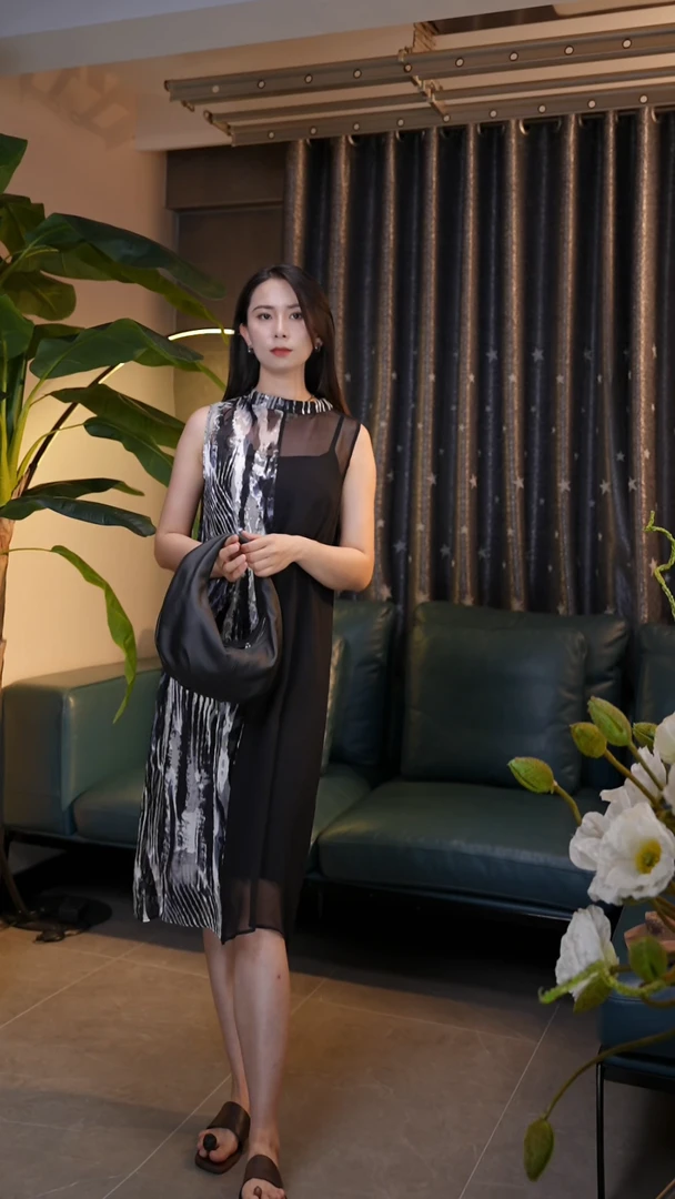 夏季特价无袖显瘦时尚正反两穿背心裙真丝拼色连衣裙