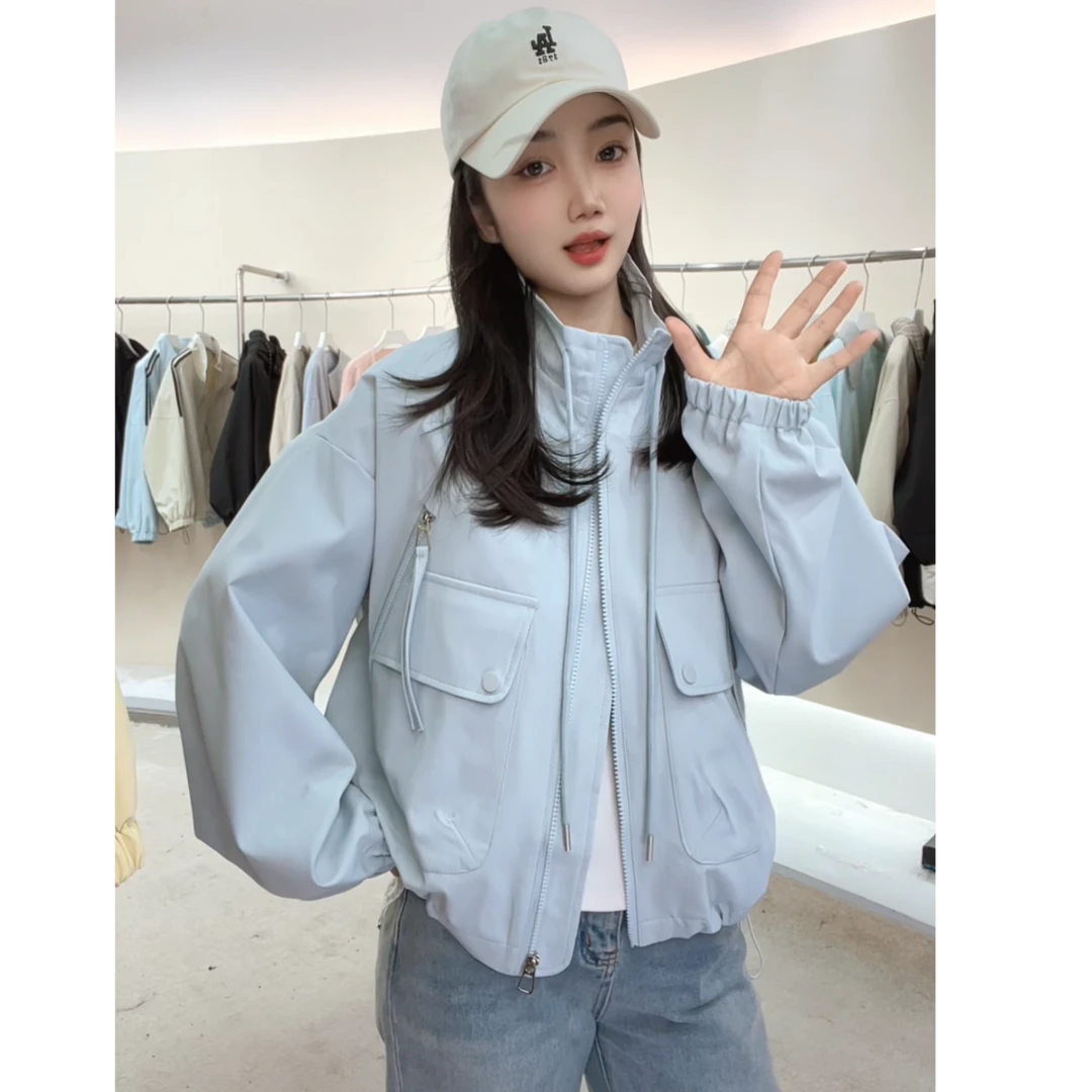 XJH01春季新款立领短款风衣面料外套宽松休闲上衣百搭