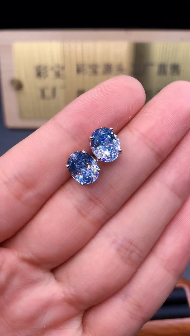 海蓝宝石耳钉银S925镶嵌4532