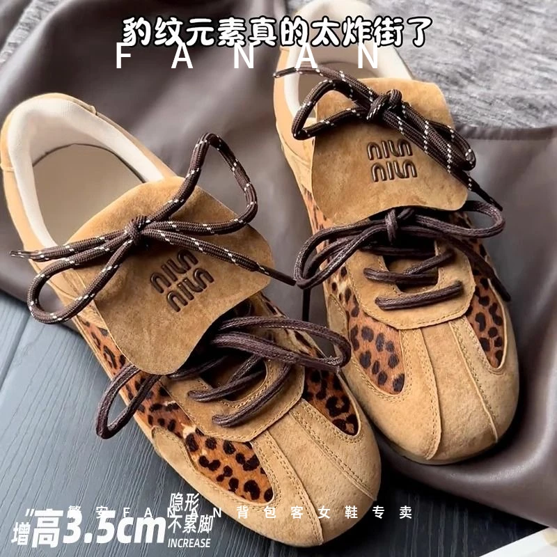 2025秋季新中式复古豹纹德训鞋女新款洋气双系带板鞋美式休闲潮鞋