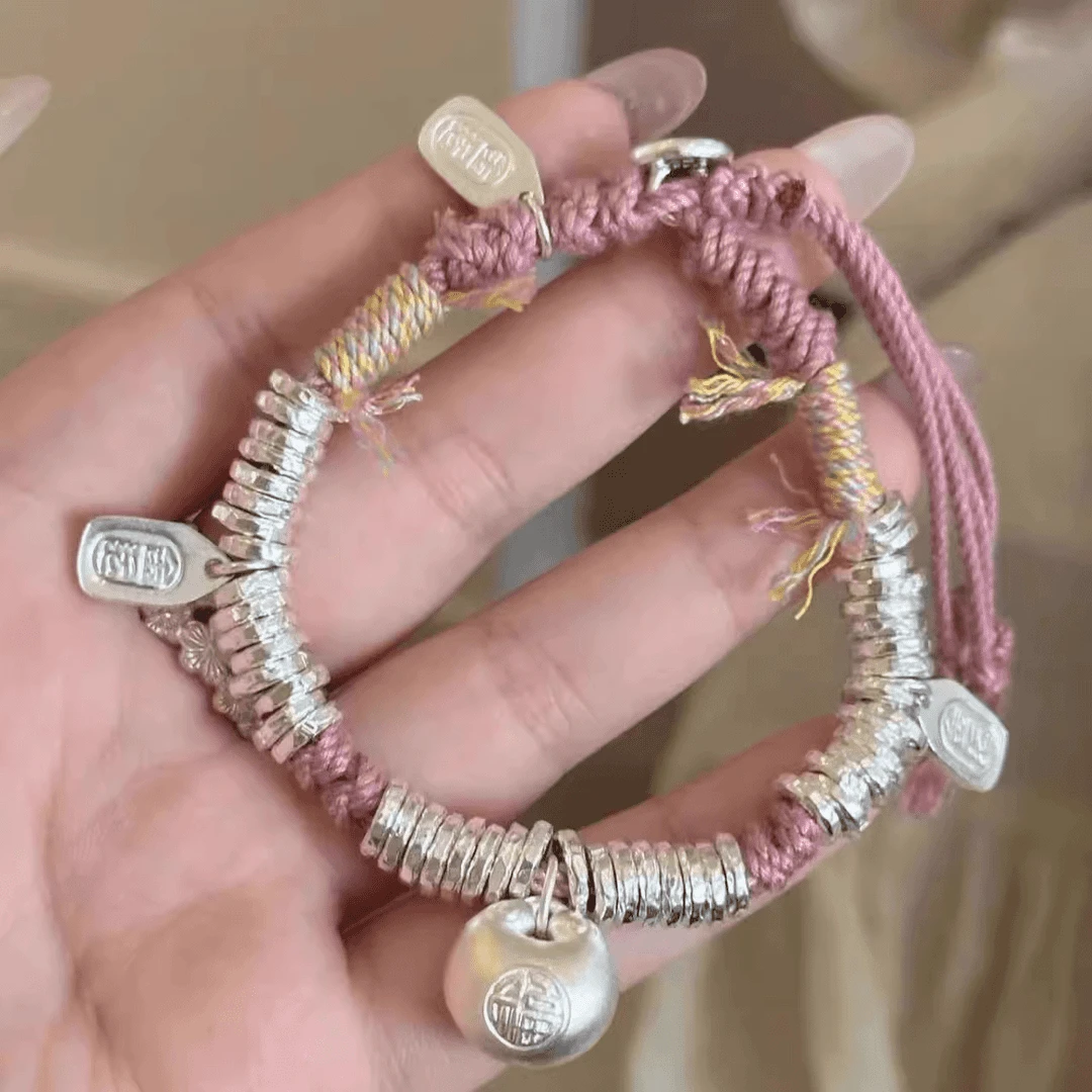 足银手链 小胖福吞金兽足银手链纯银999盘缠手链如意手串520礼物