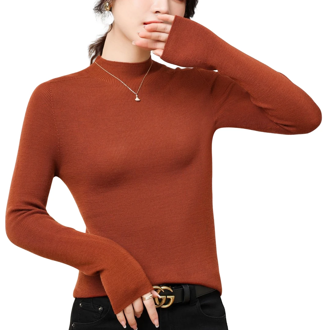 针织衫修身型半高领毛衣女羊毛衫【100精纺美丽诺羊毛】可机洗88108