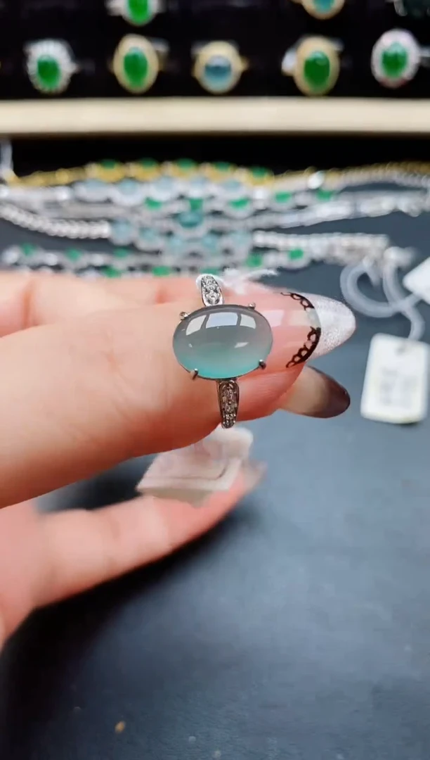 翡翠戒指银S925镶嵌5080