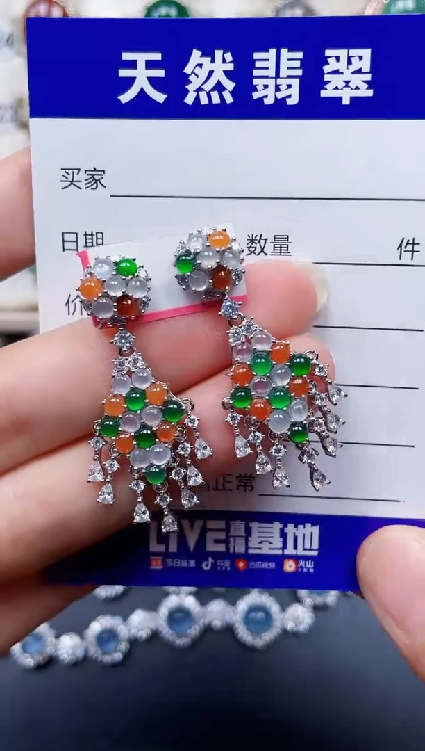 银S925镶嵌翡翠耳饰113