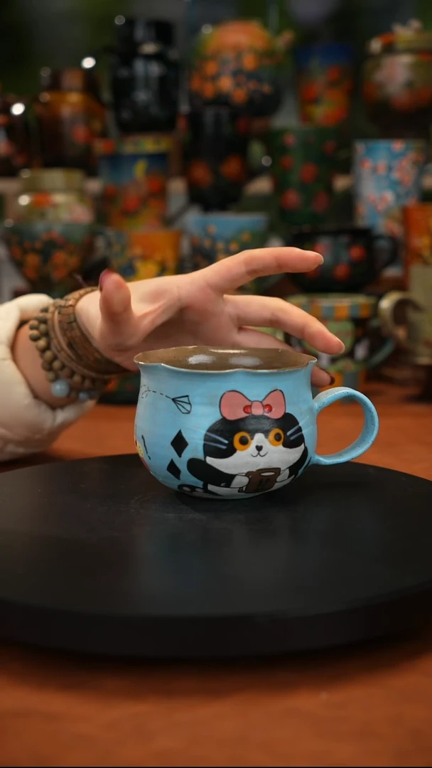 紫砂油画釉 下彩手绘脏脏杯