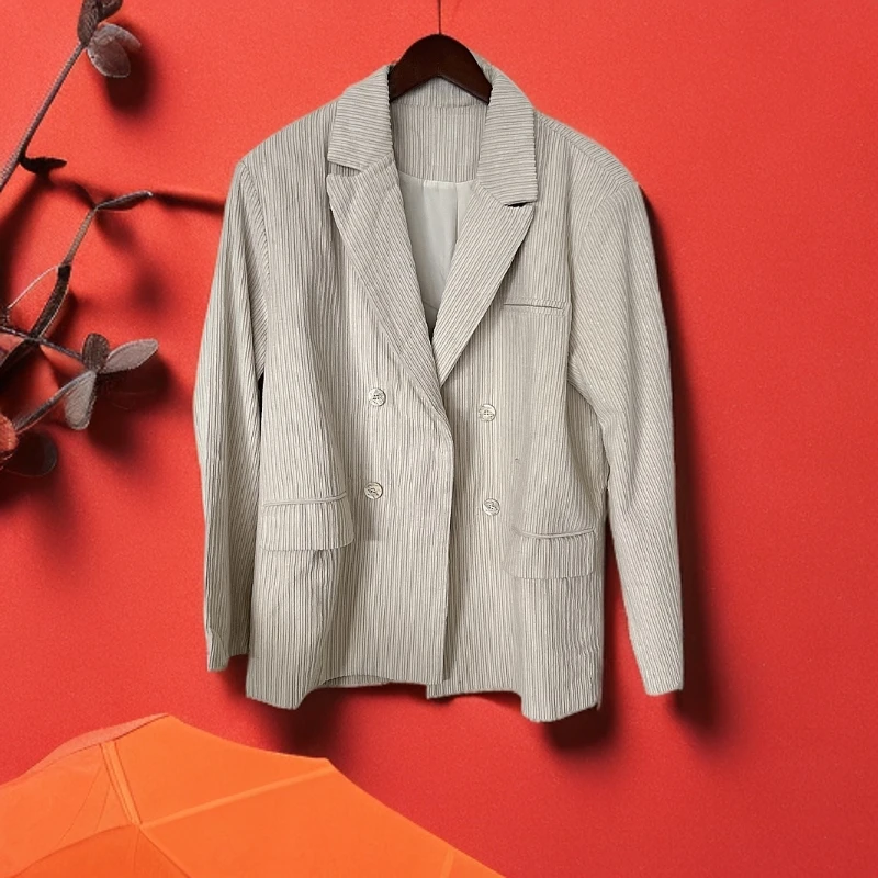 598米色雪尼尔轻奢时尚设计感潮流个性西装百搭长袖外套男士