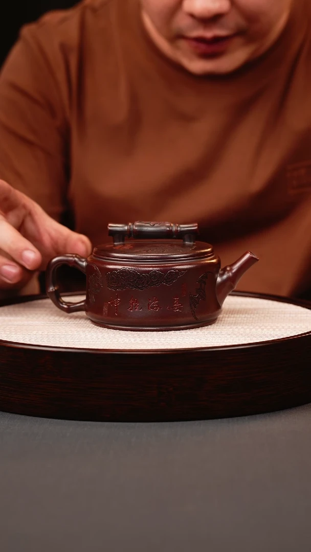茶壶紫砂古红泥竹节汉瓦