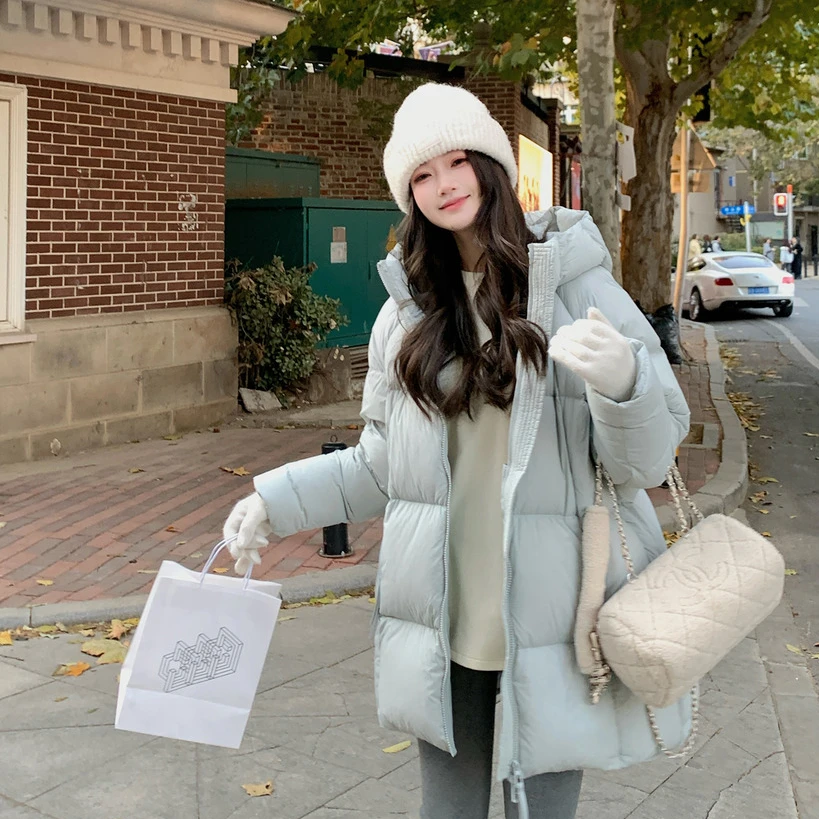 Huangzuozuo小个子可溯源安心90白鸭绒中长款羽绒服冬女连帽外套