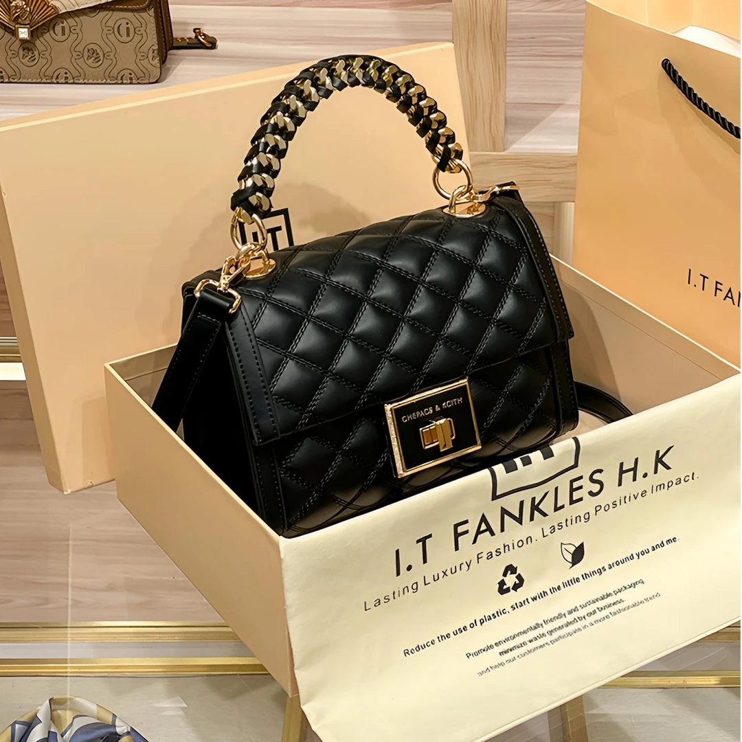 香港品牌真皮包包女2025新款菱格链条包时尚小众单肩斜挎小方包