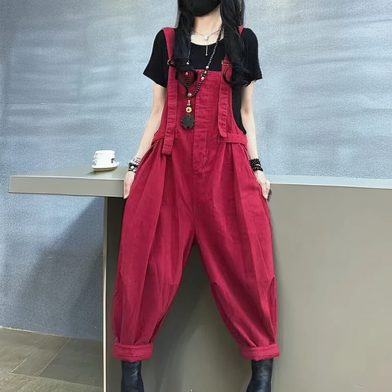 呱唧【8310】春款宽松显瘦复古垮裤时尚高腰背带裤休闲设计感背带裤