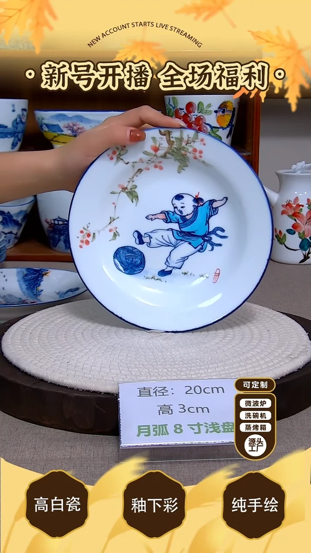 盘景德镇手绘釉下彩陶瓷餐具
