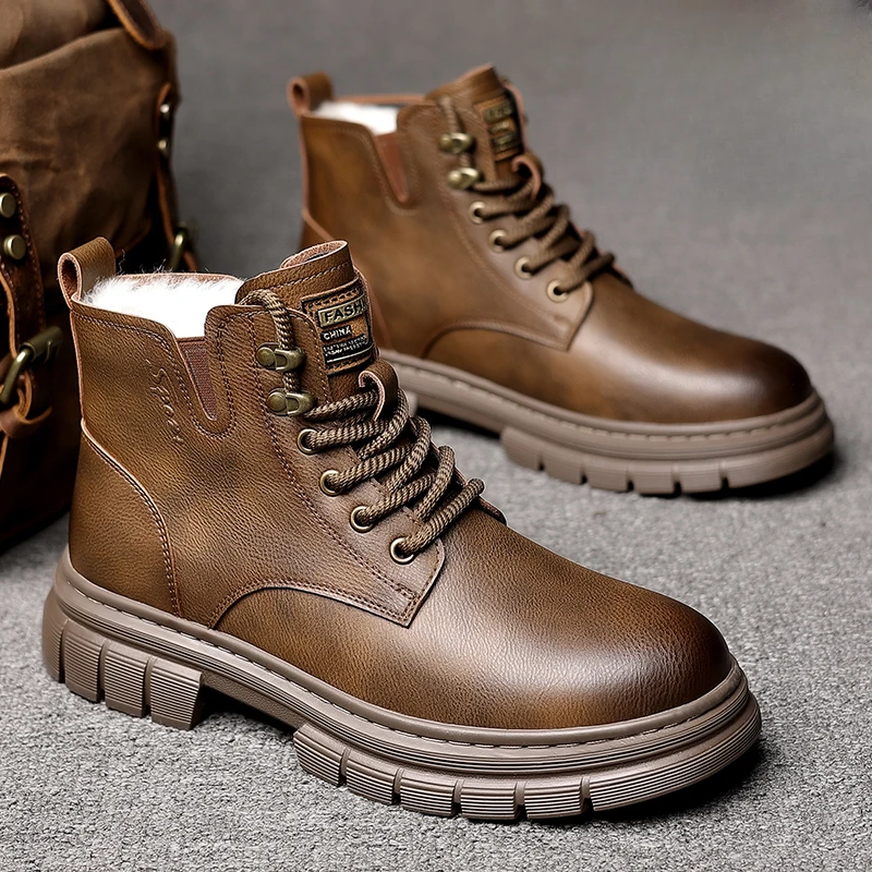 高端马丁靴冬季新款真皮加厚羊毛雪地靴男款加绒保暖抗寒棉鞋男鞋