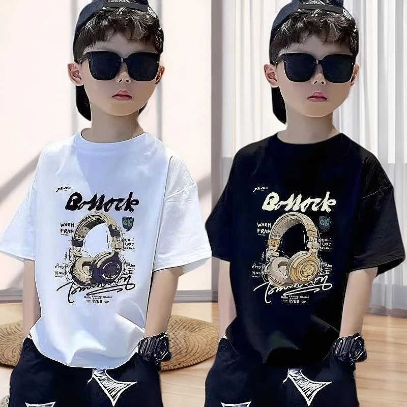 男童纯棉短袖t恤中大童夏季2025新款印花洋气上衣儿童帅气t恤衫潮