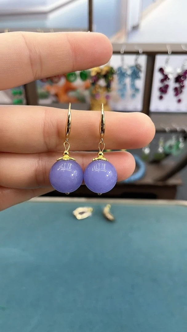 银S925镶嵌耳饰紫晶14mm紫单珠高跟