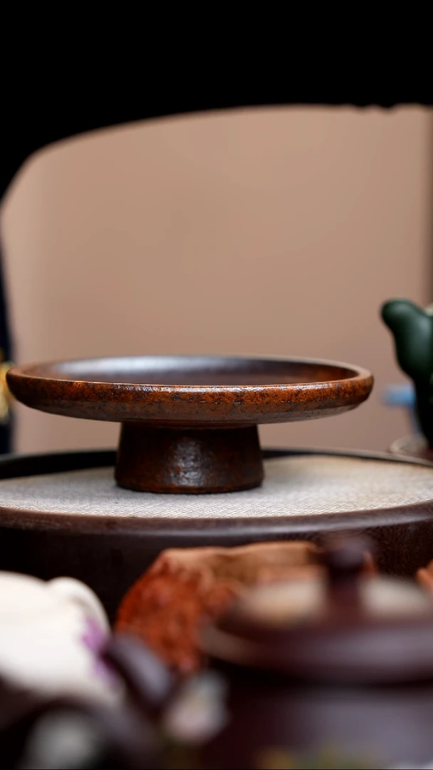 茶壶紫砂柴烧高脚圆壶承