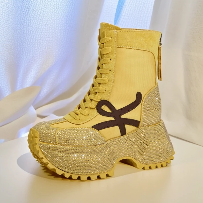 满钻高帮鞋女2025新款秋季厚底爆款百搭休闲舒适时尚潮流