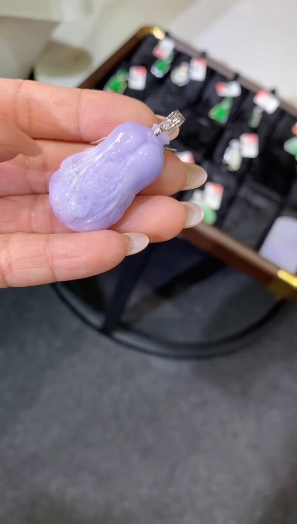 吊坠(不含链)18K金镶嵌翡翠白菜