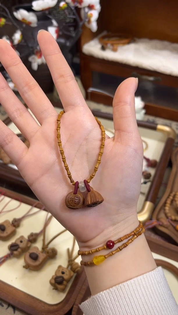 手串桃核【桃缘行】竹节「福气莲莲」桃木桃核辟、挡、驱、护 备注手围