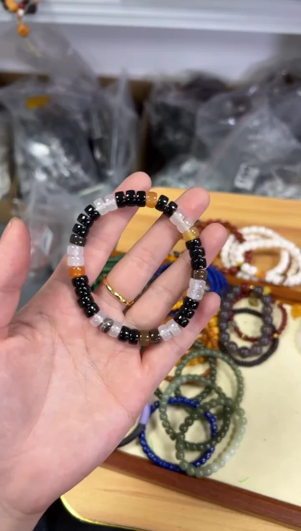 【闪购商品】玛瑙/玉髓手链未镶嵌蚕丝玛瑙精工药片珠手链[0854]