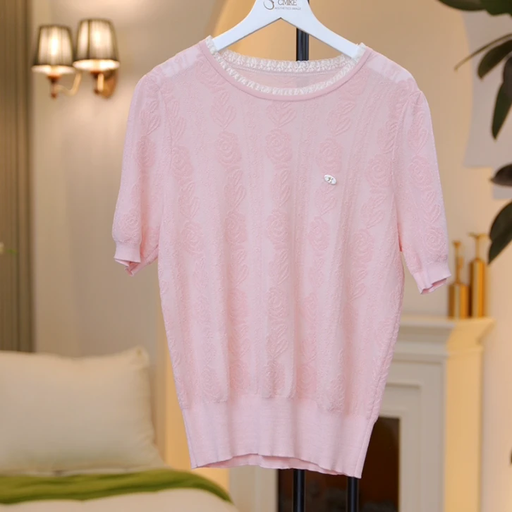 【蜜客原创】时尚轻奢小众设计感减龄蕾丝领针织毛衫2502M000318