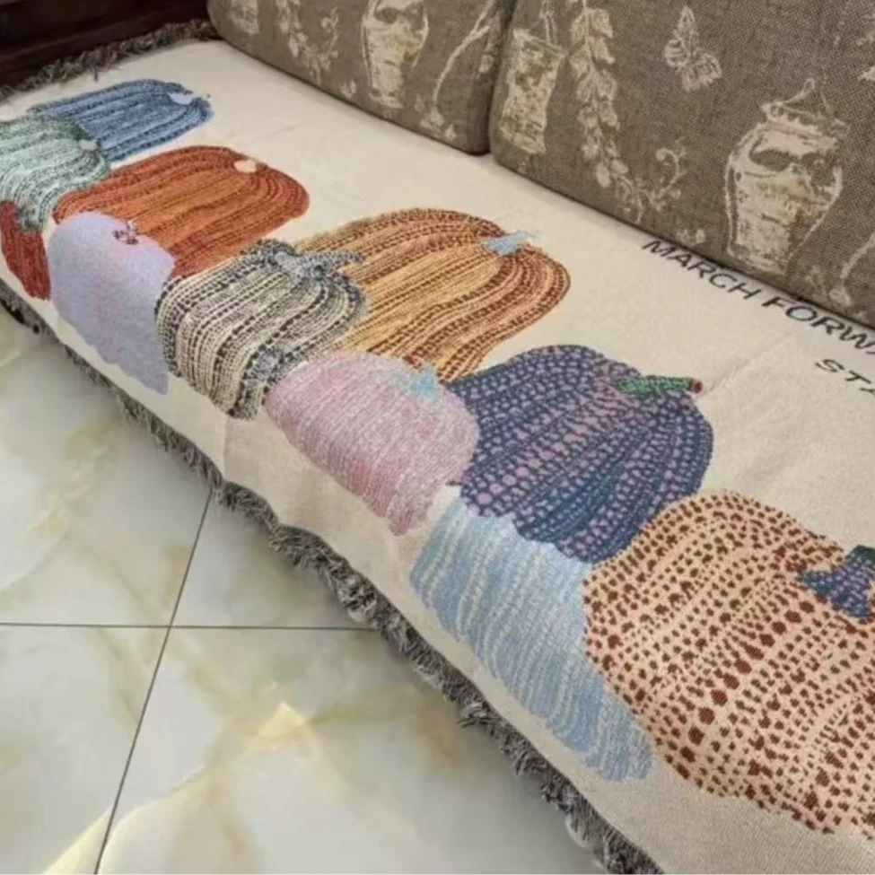 高端沙发巾舒适亲肤通用款不掉毛加大沙发巾--多彩南瓜