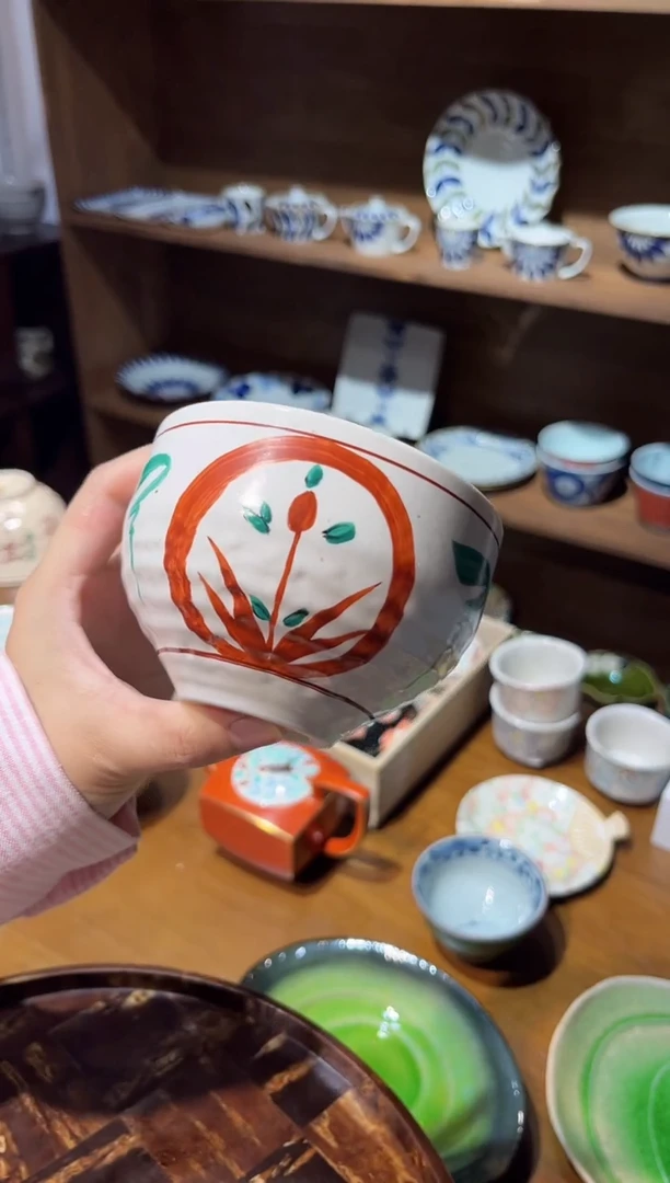 瓷片赤绘花丸纹圆碗孤品